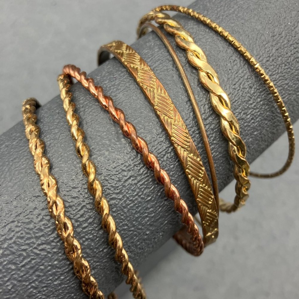 Bangle Bracelet Lot of 7 As Is Gold Plain Textured Spiral Retro BoHo Vintage